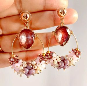 Beaded Hoop Earrings with Gemstone