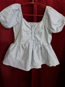 Blue Striped Peplum Top