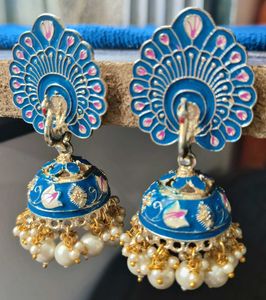 Blue Peacock Jhumka Earrings