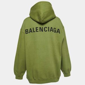 Balenciaga Green Logo Printed Cotton Hoodie