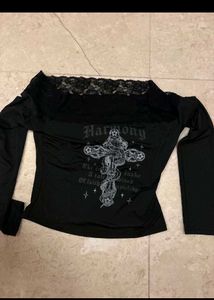 Goth Lace Trim off-shoulder Top(from shein USA)