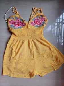forever21 Embroidered Yellow Summer playsuit