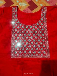 Red Short Kurti with Embroidery