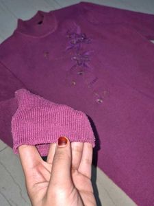 Purple Mock Neck Embroidered Sweater
