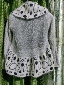 Elegant Patterned Grey Fur Cardigan