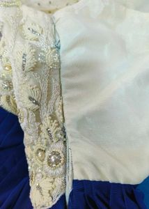 Elegant Blue &amp; White Embellished Gown