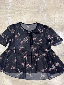 Sheer Floral Print Tunic Top