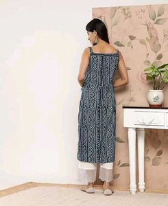 Blue Ethnic Printed Sleeveless Kurta