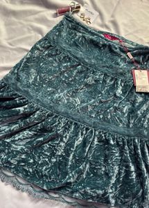 Teal Velvet Tiered Midi Skirt