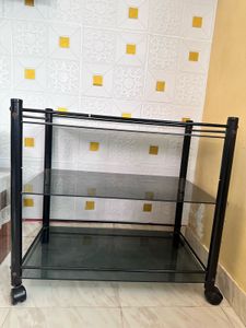 Multi-tier Glass Shelf Unit on Wheels