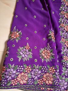 Heavy Embroidery Violet Georgette Saree