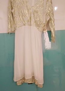 Elegant White &amp; Gold Wrap Dress