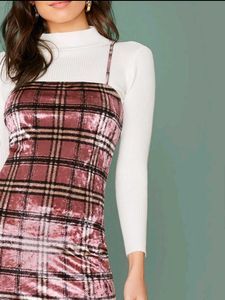 Imported Pink Plaid Velvet Mini Dress