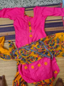 Vibrant Pink Orange Printed salwar Set wit dupata