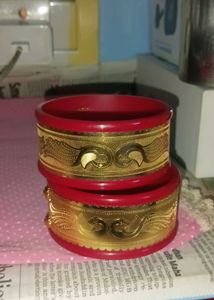 Red &amp; Gold Peacock Bangles
