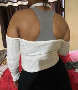 White Halter Neck Cold Shoulder Top