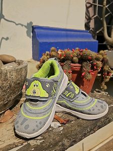 Kids Grey &amp; Green Woven Design Sneakers