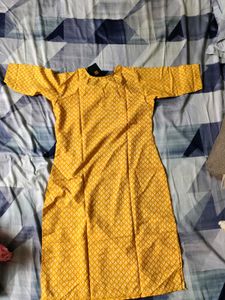 Brand New Yellow Printed Straight Kurti