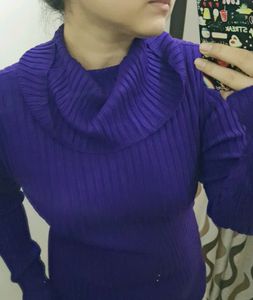 Purple Woolen High Neck Top