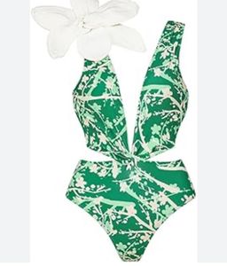 Green Floral One Piece Swimsuit with sarong