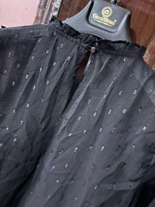 Elegant Black Sheer Top with Metallic Dots