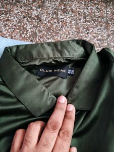 new Men's Stylish Olive Green silk Shirt