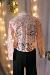Sheer Floral Print Button-Up Shirt