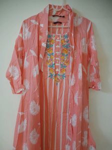 Elegant Peach Floral Kurta Set