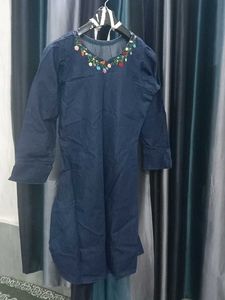 Embroidered Denim Kurta