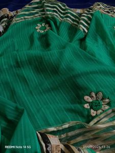 Light Green Designer Saree with 3D Floral Work