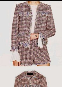 Zara Tweed Jacket with Fringes
