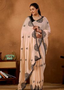 Elegant Peach Saree with Black Embroidery