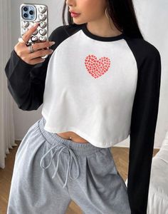 Cute Heart Print Cropped Top