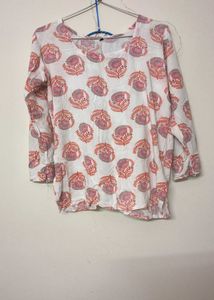 White Kurta with Floral Print