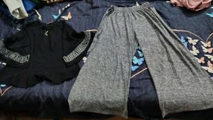 Elegant Black top with Grey Palazzo Pants