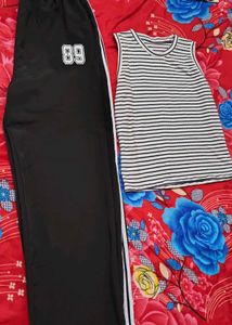 Striped Tank Top &amp; Black Track Pants Set