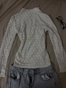 Cream Lace Button-Up Blouse