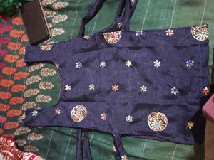 Embroidered Blue Silk Choli