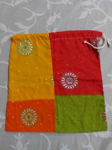 Vibrant Patchwork Style Drawstring Pouch / Potli