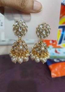 Exquisite Pearl &amp; Stone Jhumka Earrings