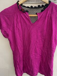 Magenta Lace Trim Top