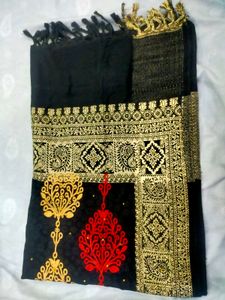 Exquisite woollen Black shawl or stall with Golden