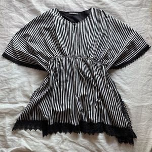 Striped Kaftan Top with Lace Trim