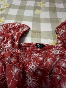 Red Floral Puff Sleeve Top