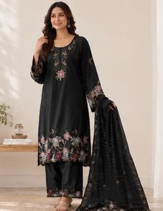 3 piece Elegant Black Embroidered Kurta Set