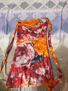Floral Print Mini Dress with High Slits