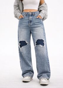 High-Waist Distressed Straight Jeans❤️