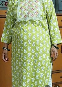 Vibrant Green Kurta with Blue Embellishments