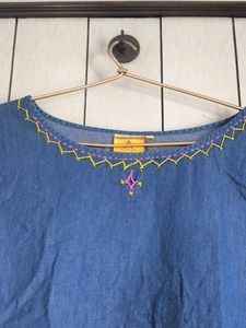 Denim Embroidered Short Sleeve Top