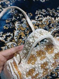 crystal and pearl work velvet purse